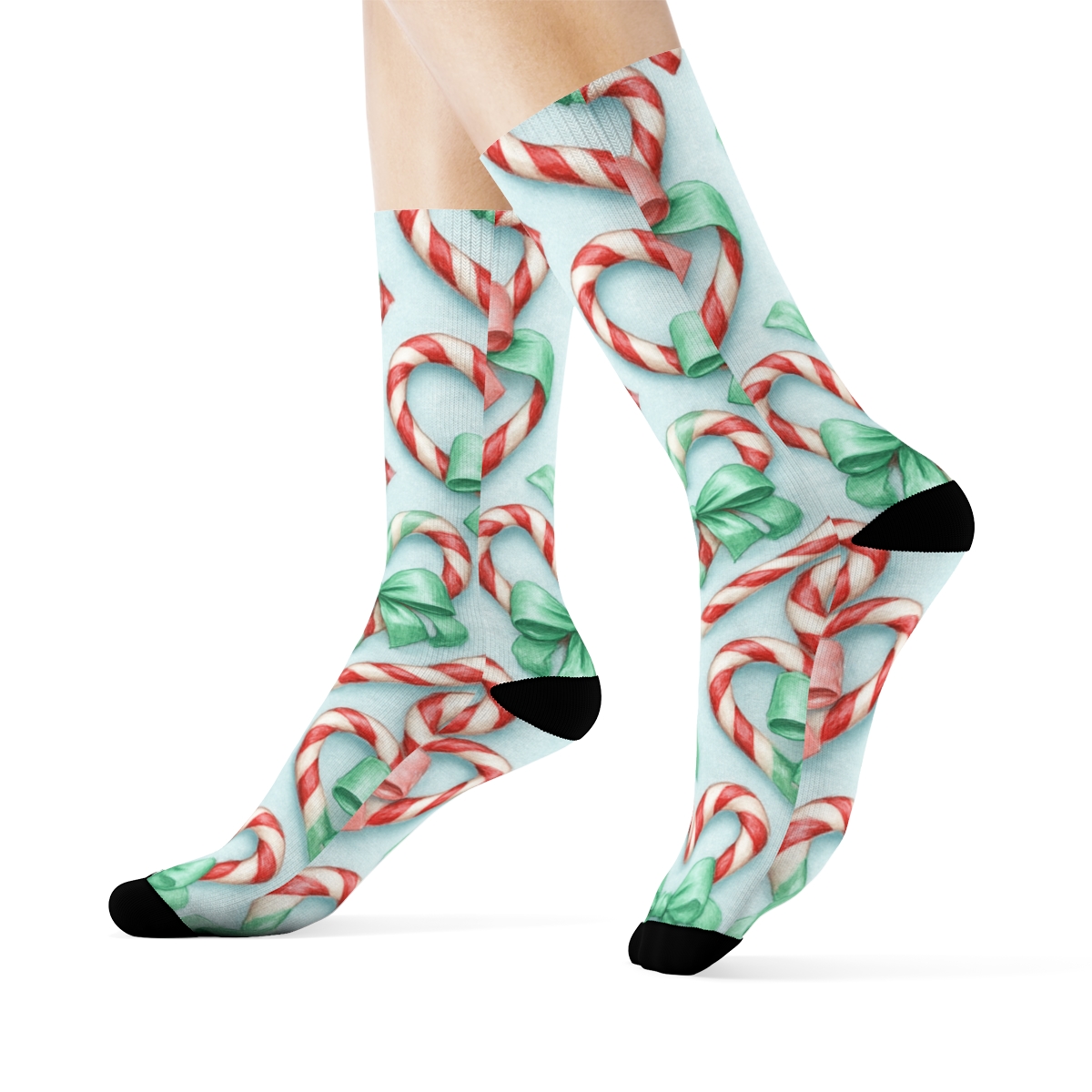 Candy Cane Hearts With Candy Canes In Radial Tiles personalized crew socks