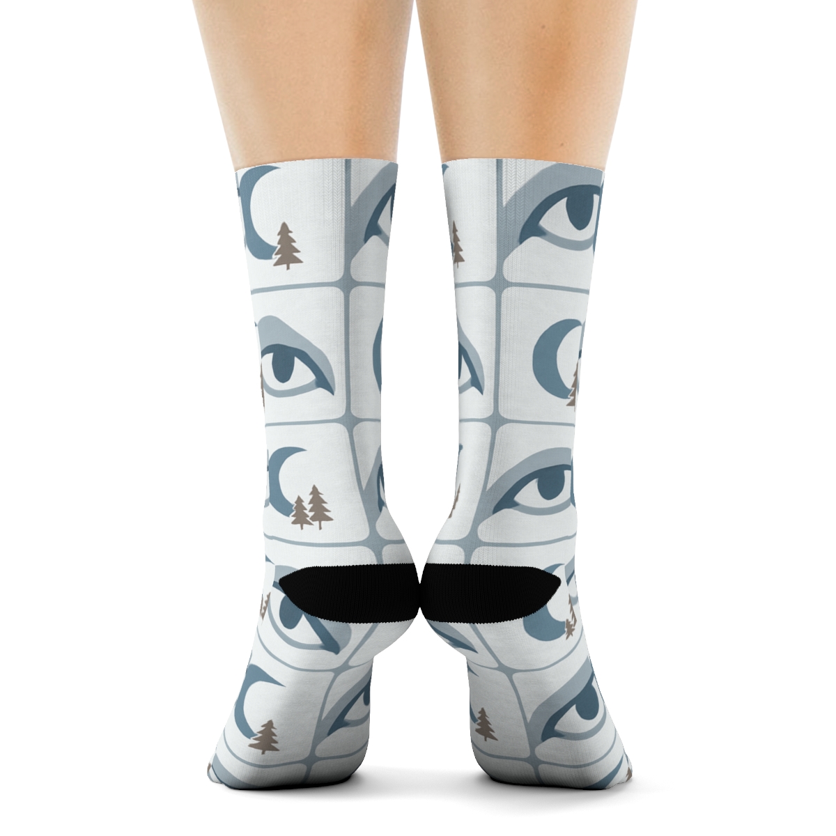 Moonlit Forest Tiles With Gray Wolf Motifs trendy patterned crew socks