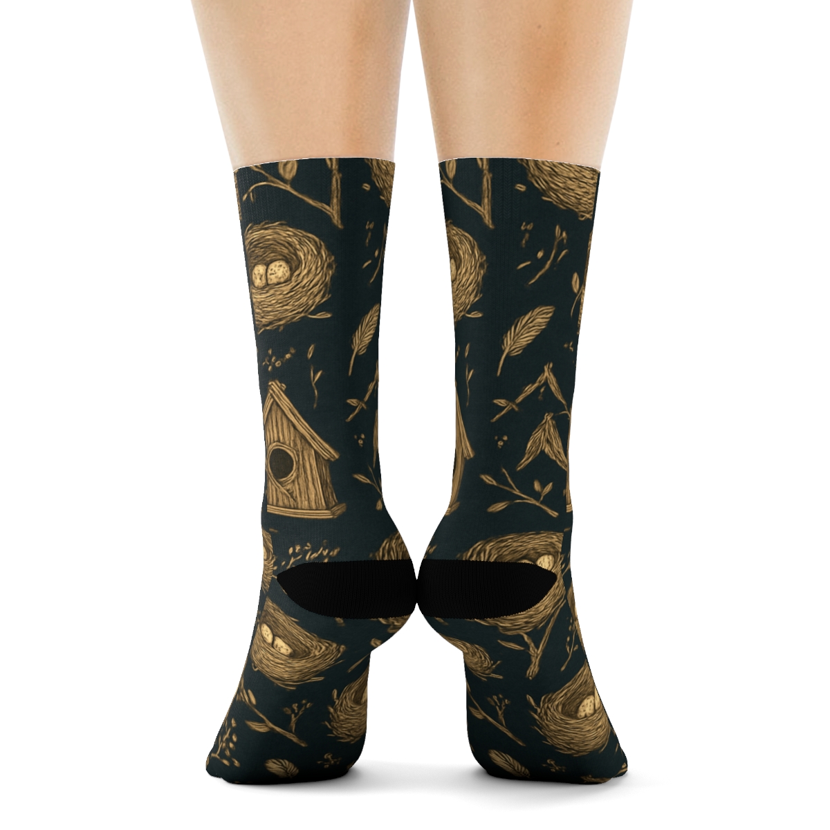 Botanical Grid With Bird Nests stylish athletic crew socks