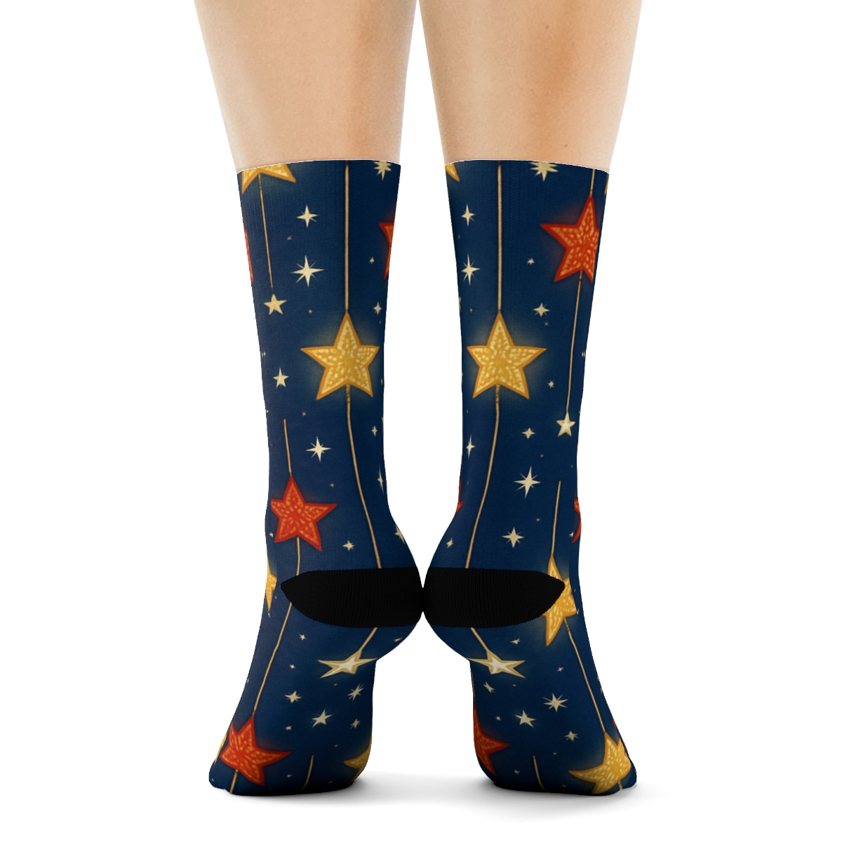 Star Lantern Constellation On Indigo designer printed crew socks