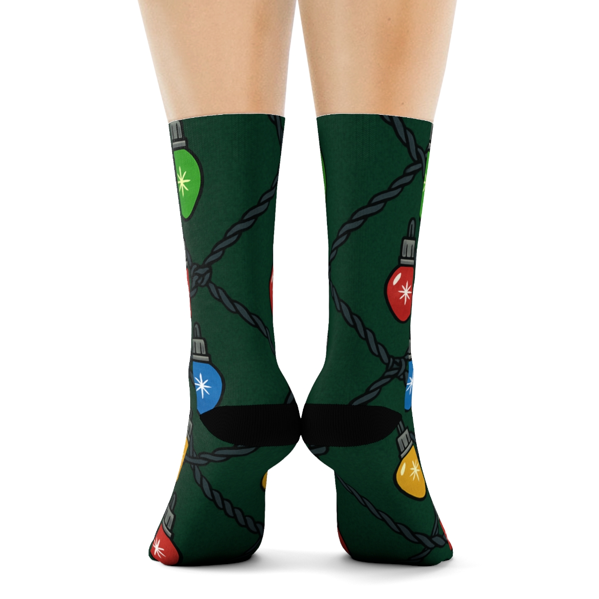 Multicolor Mini Light Lattice On Deep Evergreen designer printed crew socks