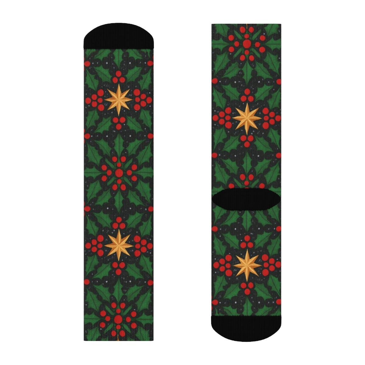 Xmas Star And Holly Radial Rosette Tessellation soft everyday crew socks