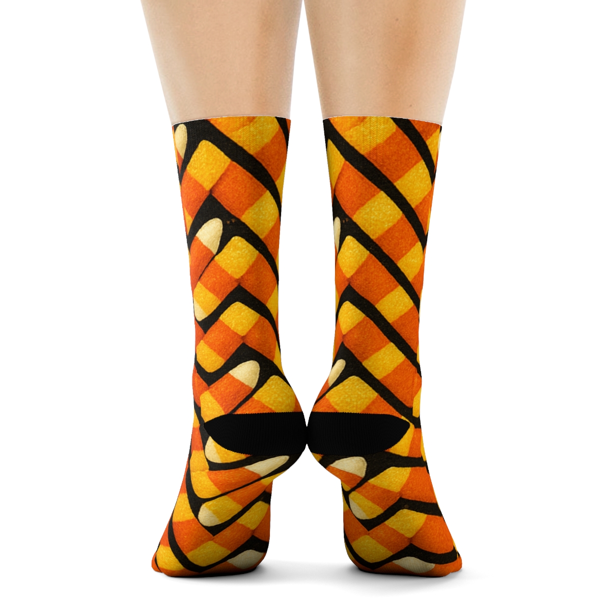 Orange Candy Corn Zigzag Bands On Black Background stylish athletic crew socks