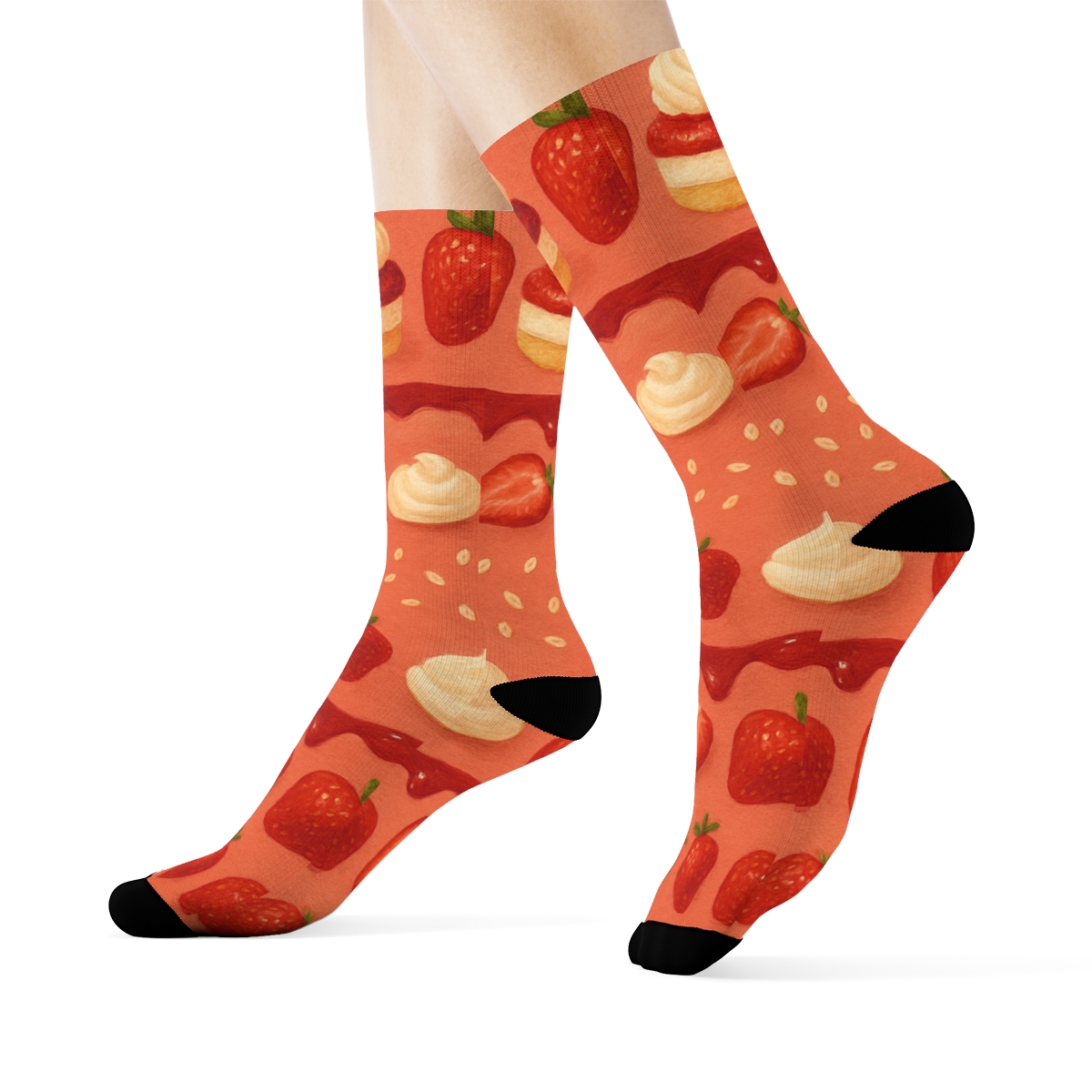 Strawberry Shortcake Collage Stripe On Coral custom crew socks