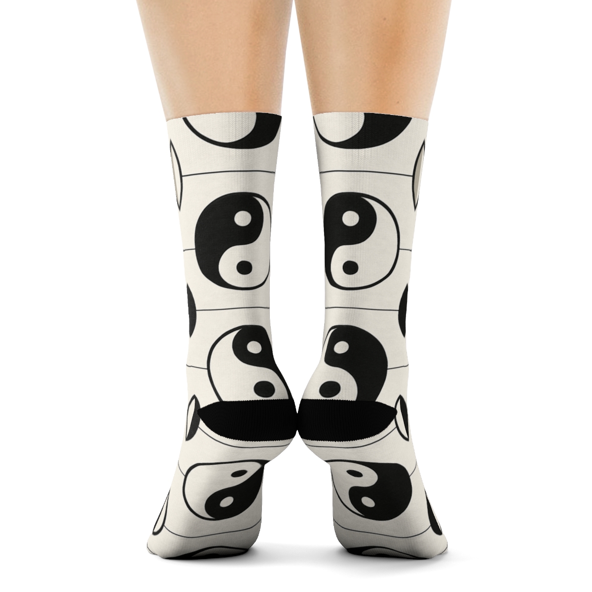 Ivory Minimal Taijitu Checker Stripe soft everyday crew socks