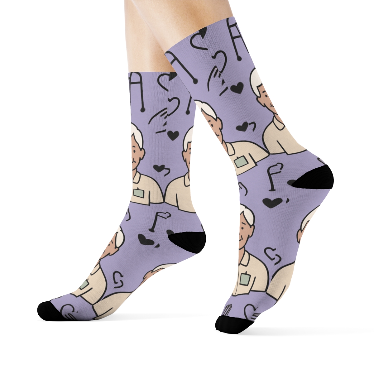 Lavender Mosaic Eldery Care Worker Portrait Pattern unique graphic crew socks