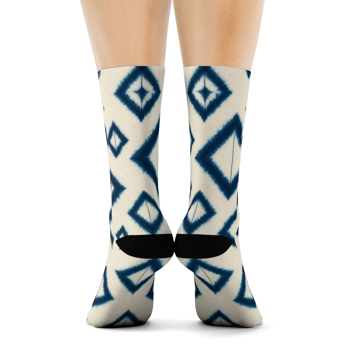 Indigo Shibori Diamond Drift On Ivory Background comfortable cotton crew socks