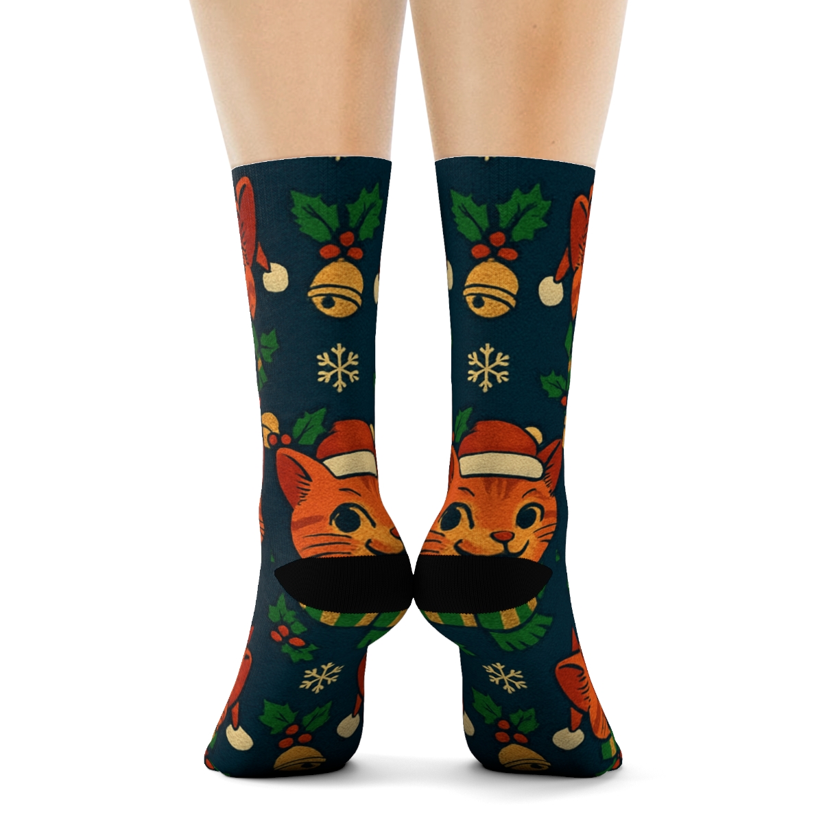 Christmas Carol Cats Grid stylish athletic crew socks