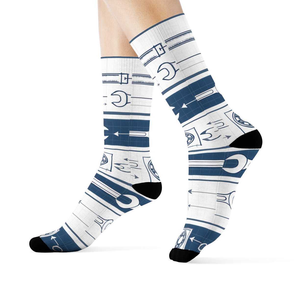 Blueprint Lattice With Mechanical Engineer Bands trendy patterned crew socks