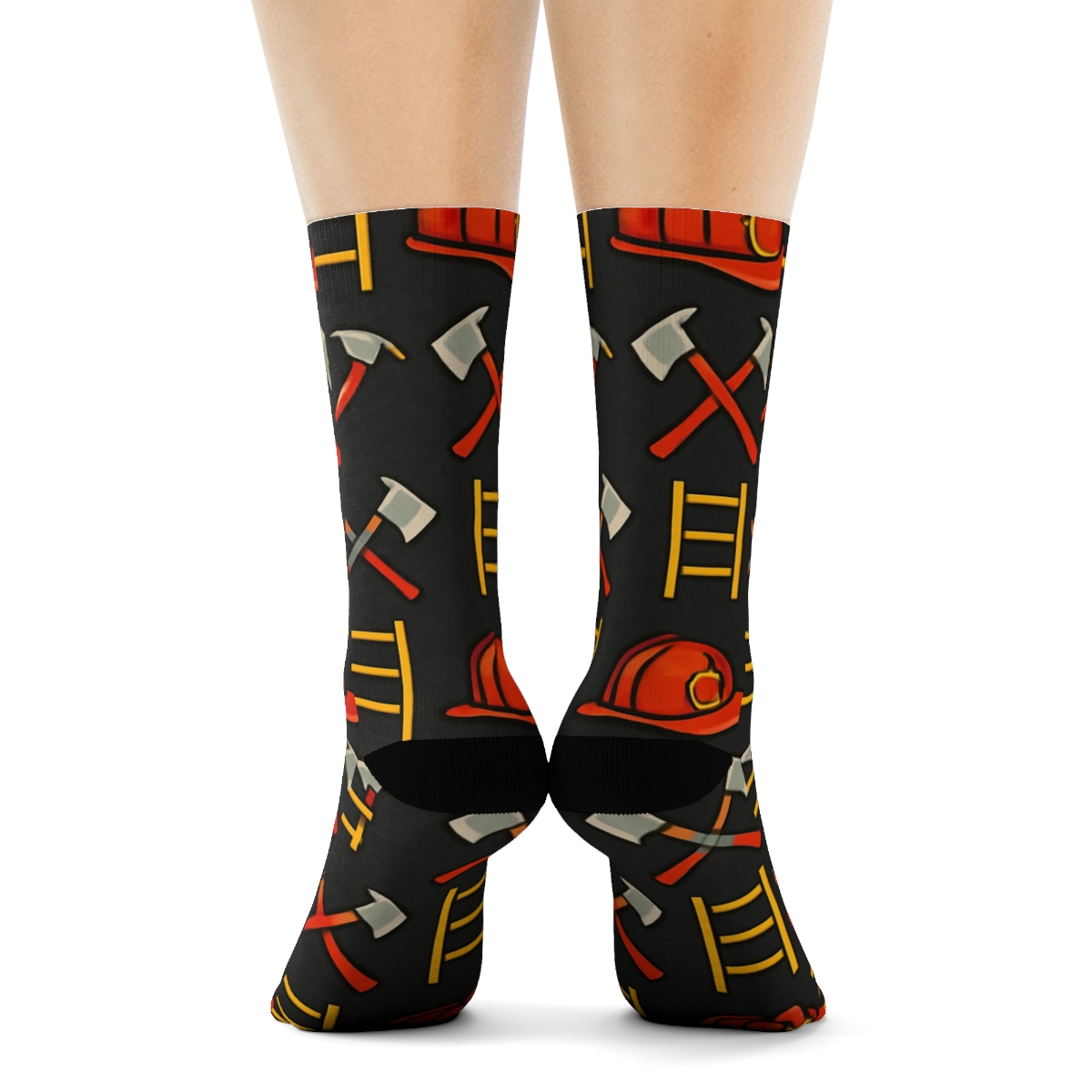 Fire Fighter Ladder Crest Grid Pattern designer printed crew socks