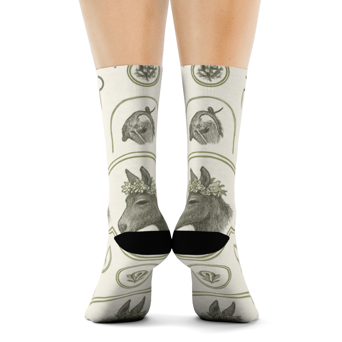 Flower Crown Donkey Panel With Donkey Motif trendy patterned crew socks
