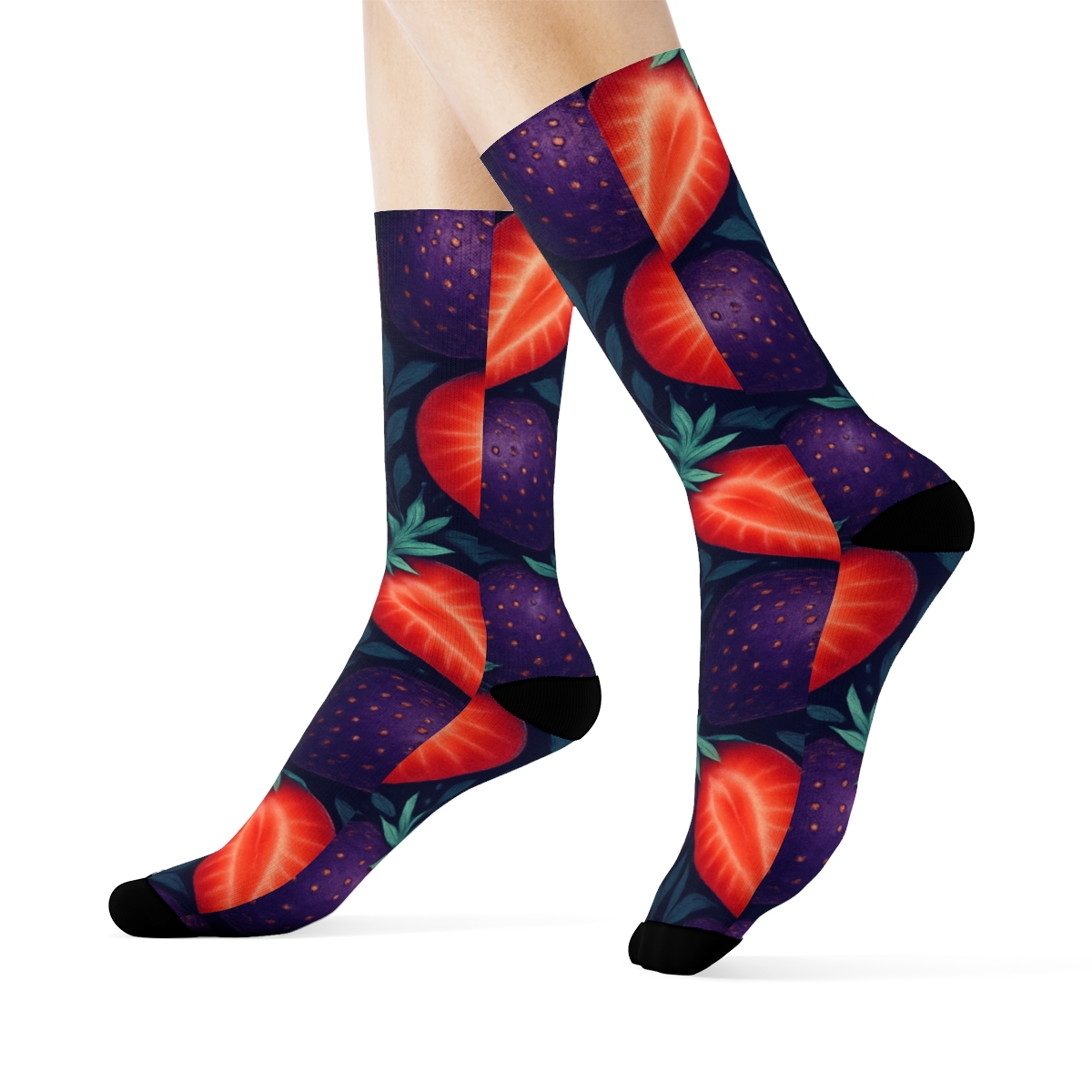 Glowing Strawberry Half Tessellation On Navy Blue personalized crew socks