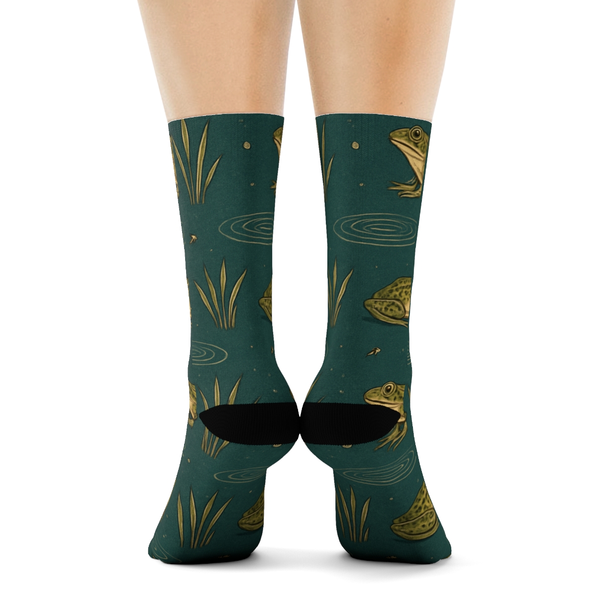Reed Band Frog Rhythm On Deep Teal comfortable cotton crew socks