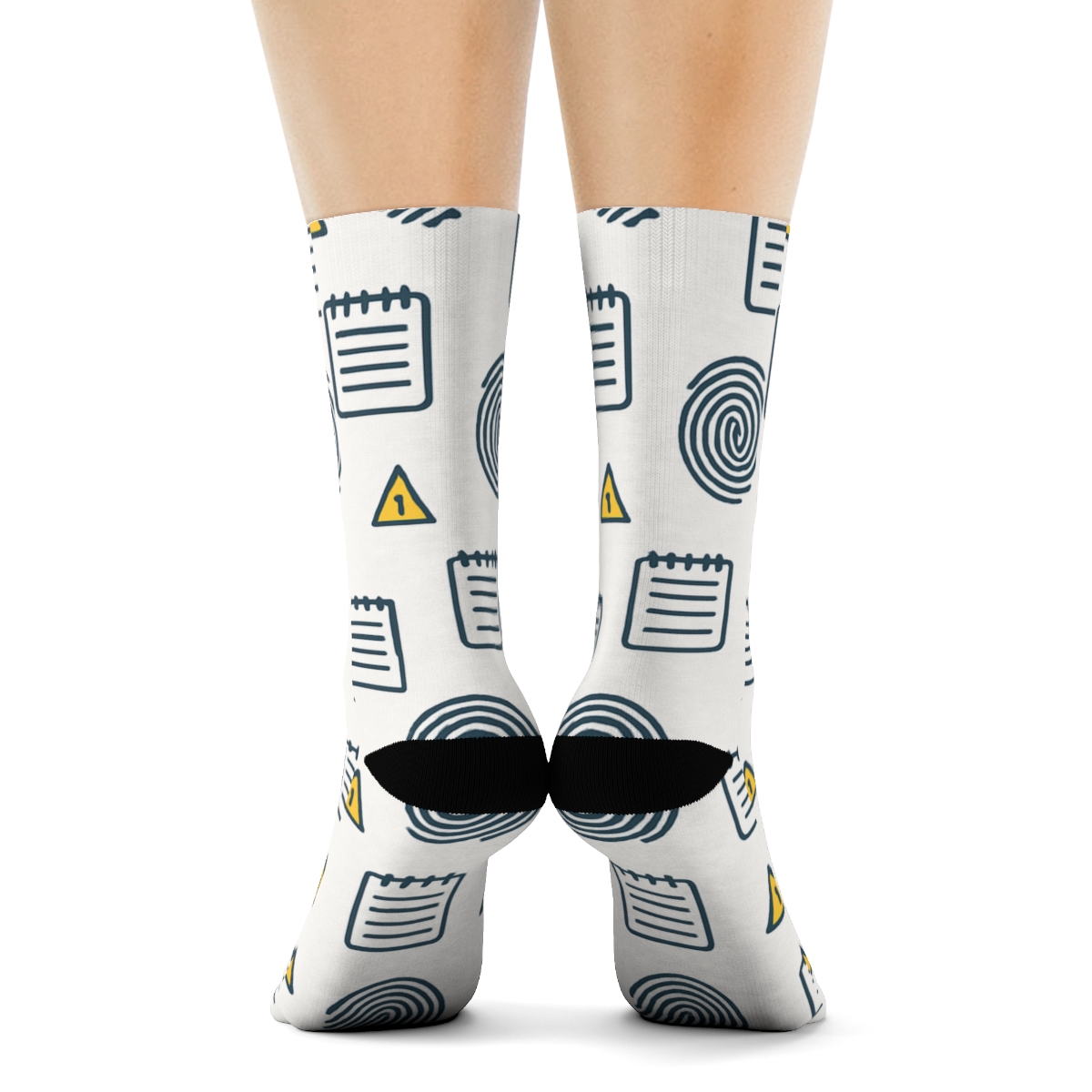 Fingerprint Lab Notes With Police Detective Accents designer printed crew socks