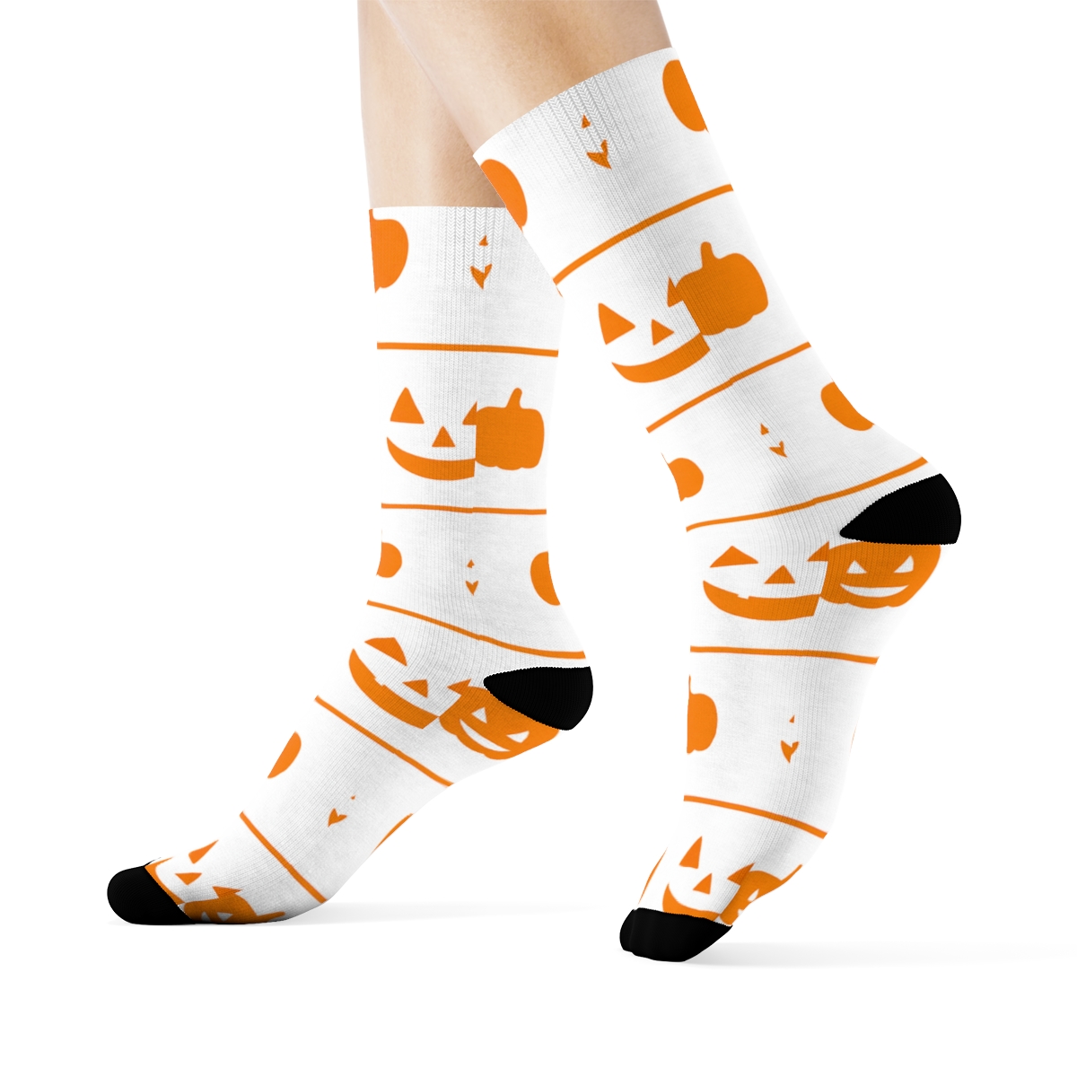 Carved Pumpkin Smile Stripe Repeat On White Background premium sports crew socks