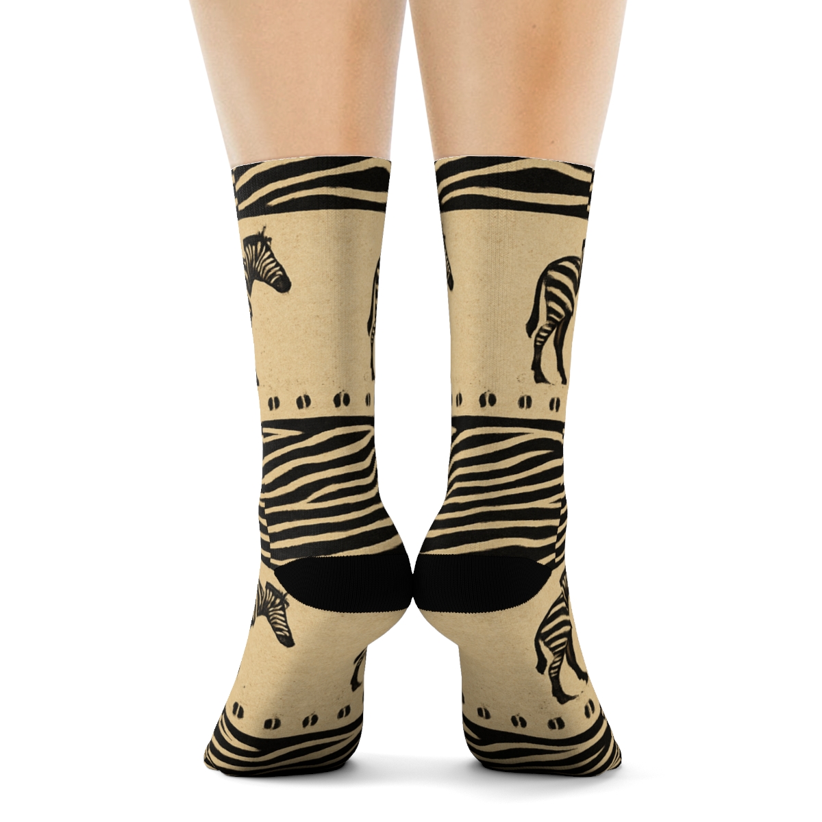 Retro Safari Cream Zebra Silhouette Stripe Bands personalized crew socks