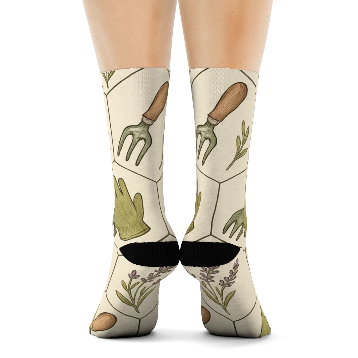 Vintage Naturalist Gardener Tool Hex Tessellation unique graphic crew socks