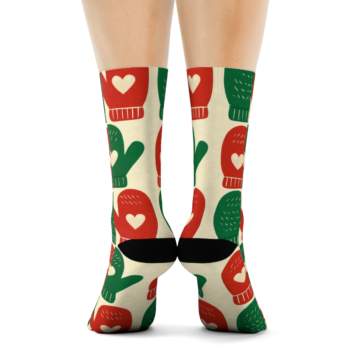 Holiday Mittens Alternating Pattern Xmas trendy patterned crew socks