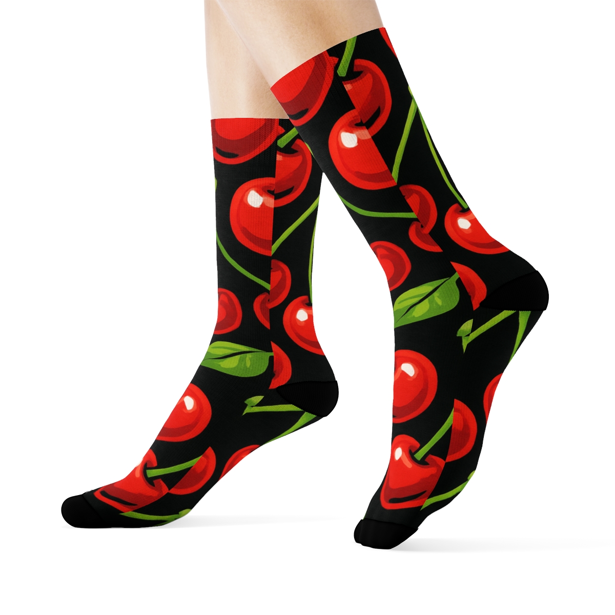 Black Ground Glossy Cherry Scatter personalized crew socks