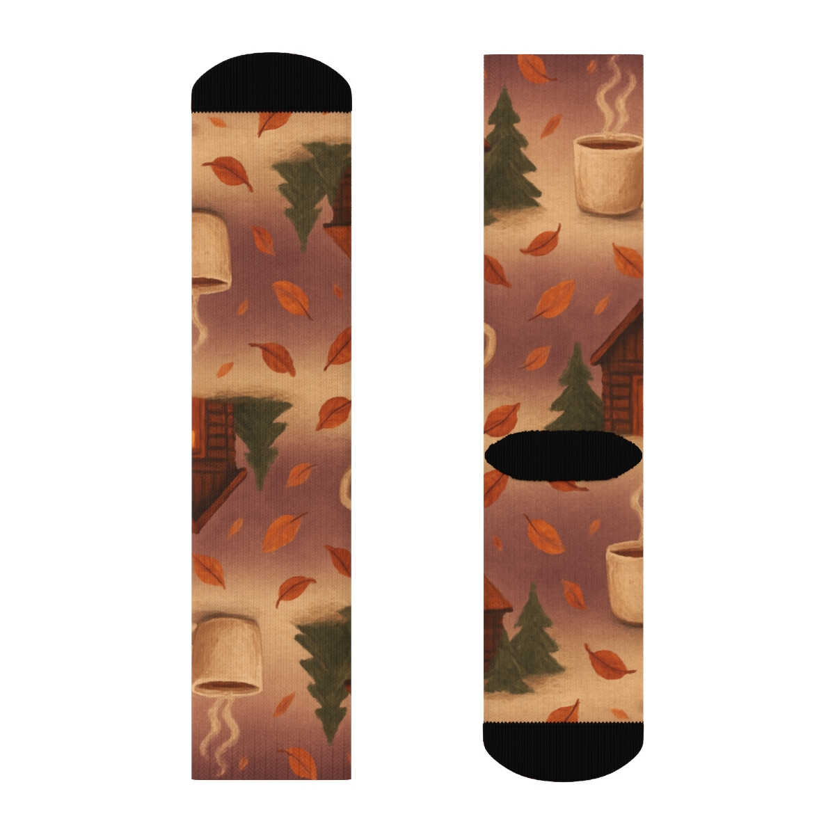 Cozy Cabin Wraparound Scene custom crew socks