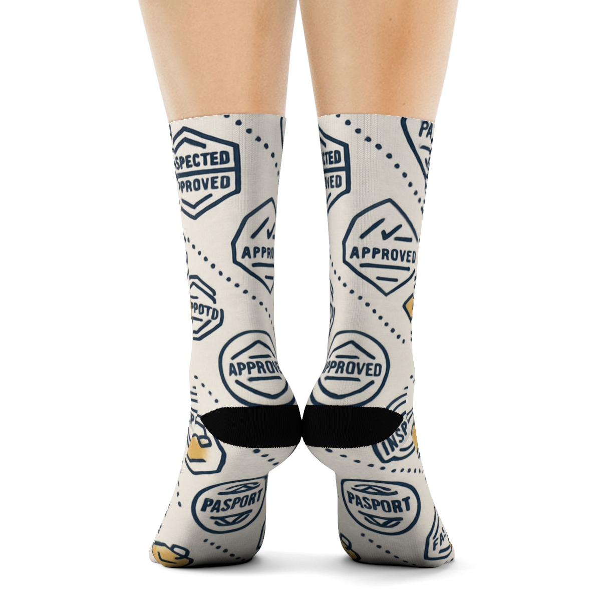 Passport Stamp Chevron With Customs Officer Details soft everyday crew socks