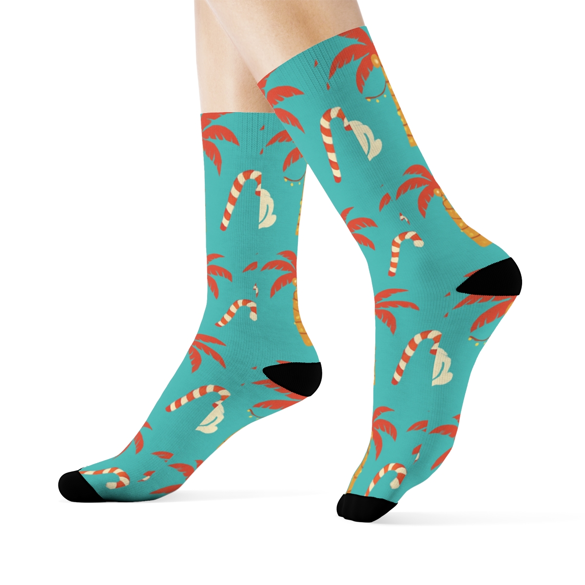 Santa Surfboard Holiday Band unique graphic crew socks
