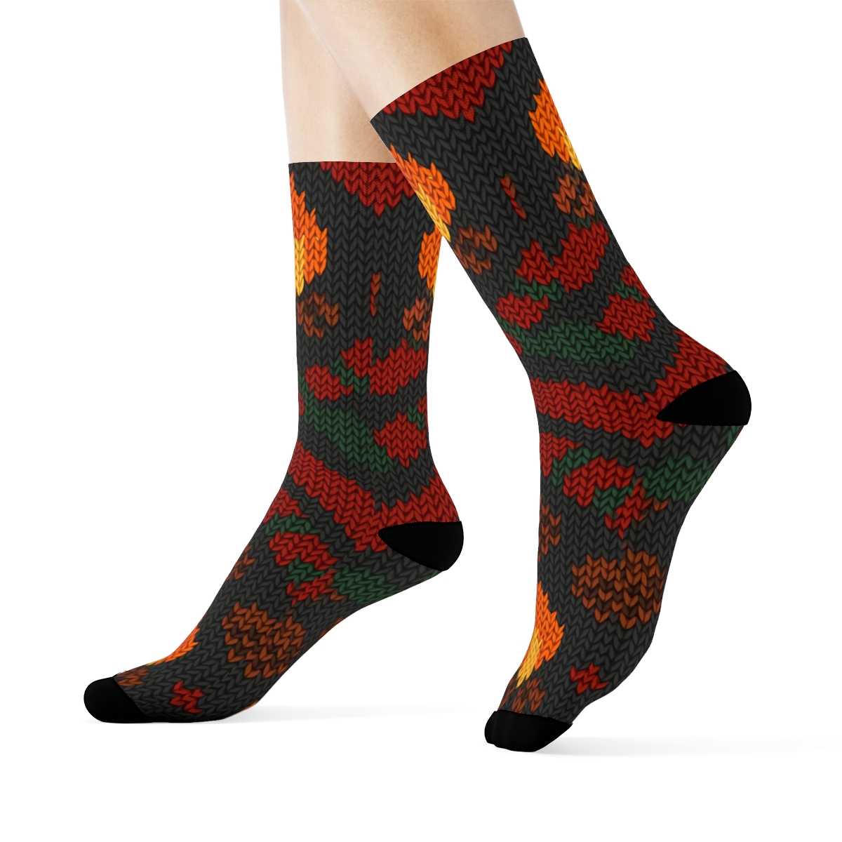 Knitted Campfire And Scarf Chevron On Charcoal Background comfortable cotton crew socks