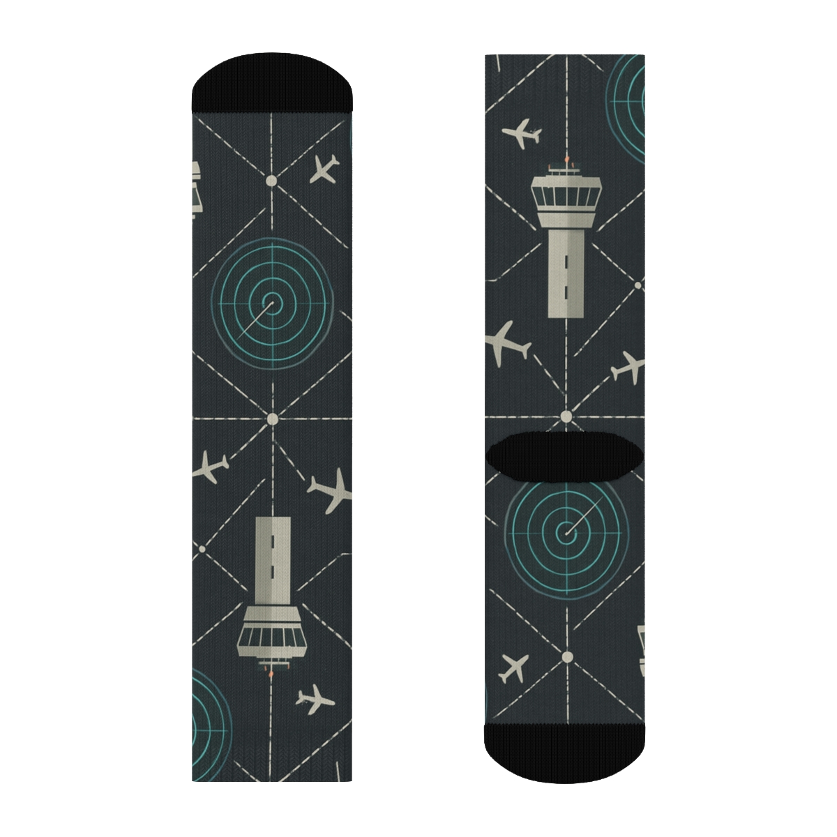 Air Traffic Control Tower Grid With Airplane Paths trendy patterned crew socks