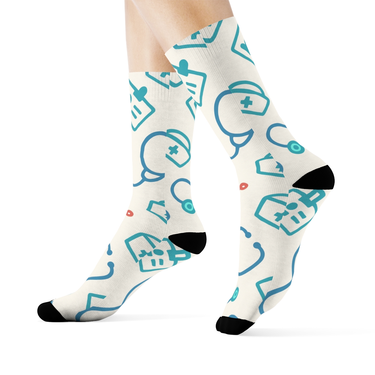 Scrub Blue Lattice Nurse Pattern comfortable cotton crew socksScrub Blue Lattice Nurse Pattern Crew Socks - Image 3