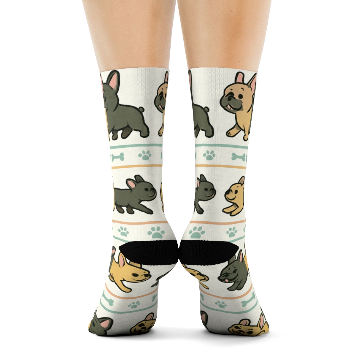 Pastel Park French Bulldog Parade Bands trendy patterned crew socks