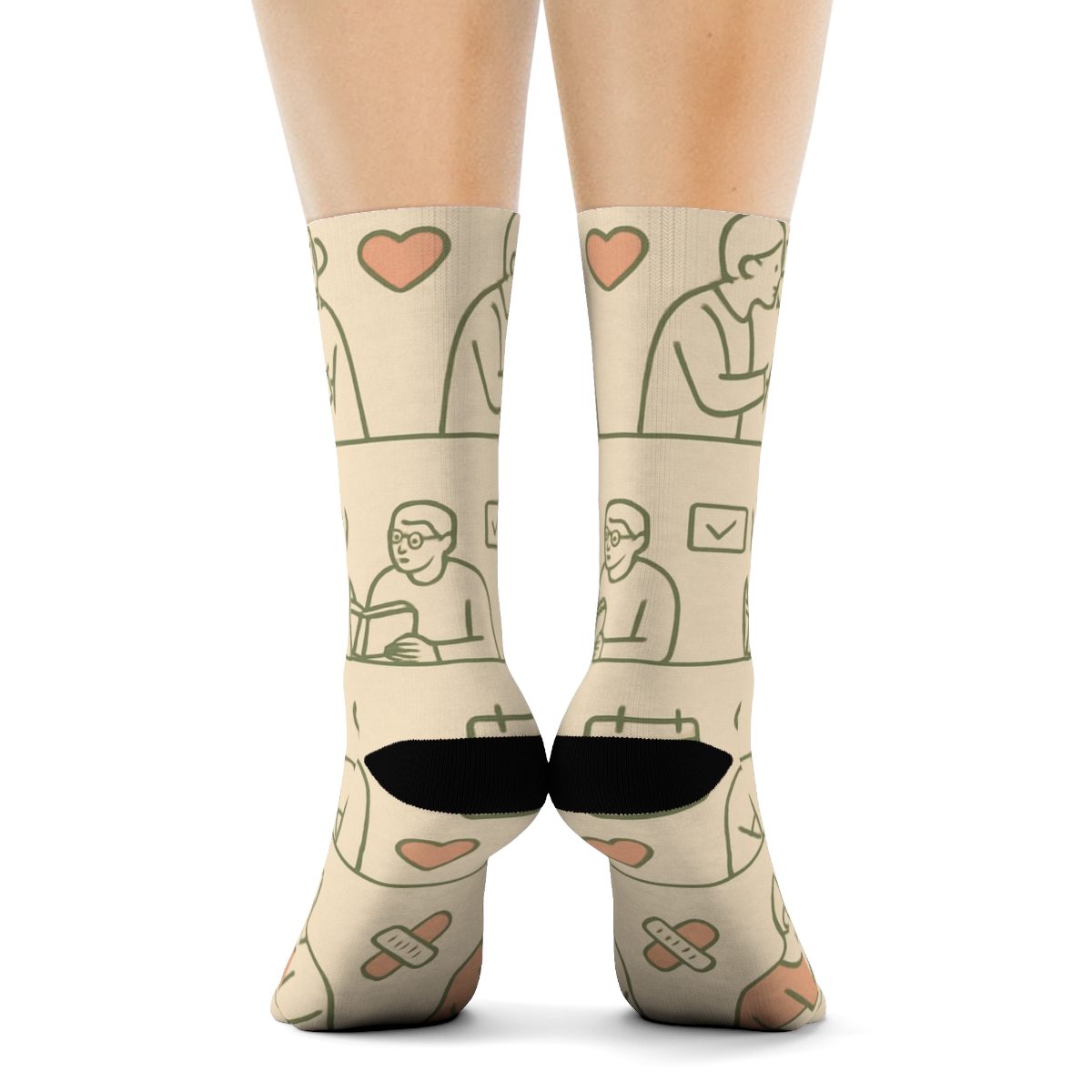 Care Scene Band Pattern With Elderly Care Worker Icons premium sports crew socks