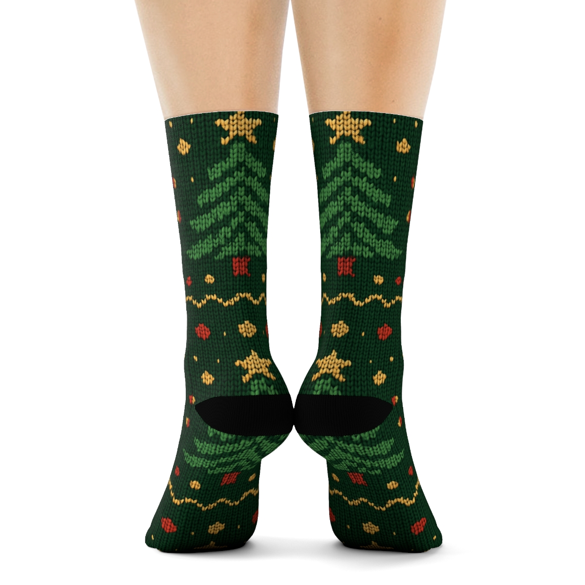 Knitted Illusion Christmas Tree Fair Isle Bands premium sports crew socks