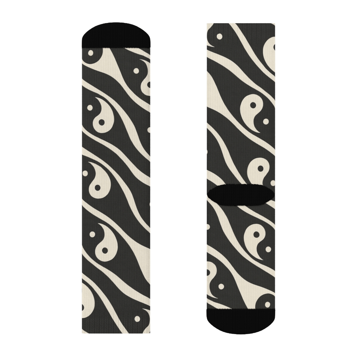 Kinetic Taijitu Wave Bands On Charcoal Field designer printed crew socks