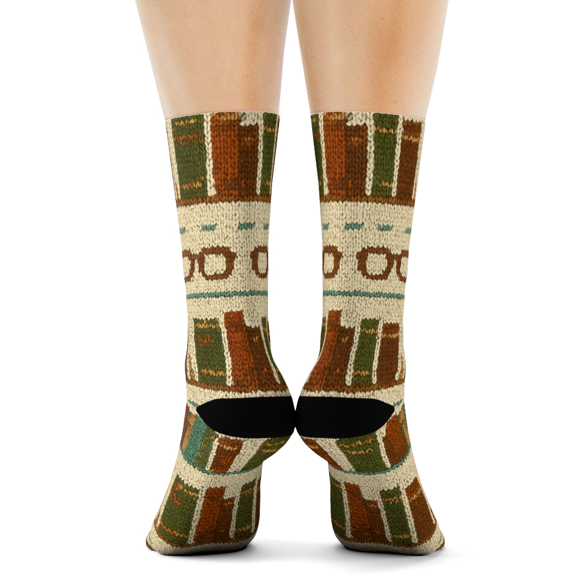 Librarian Knitted Illusion Bookshelf Bands stylish athletic crew socks