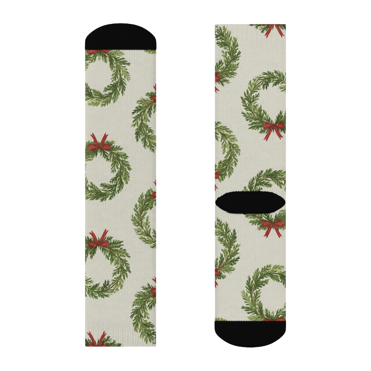 Evergreen Branches Wreath Repeat In Vintage Botanical Poster Look custom crew socks