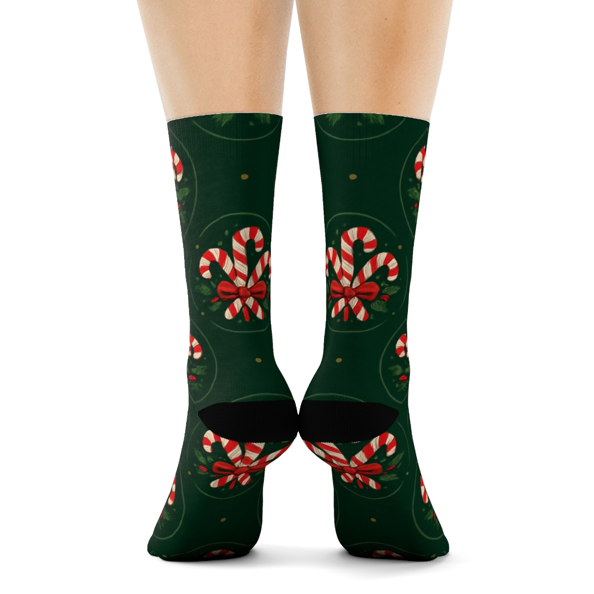 Candy-canes Bouquet Medallions On Deep Green stylish athletic crew socks