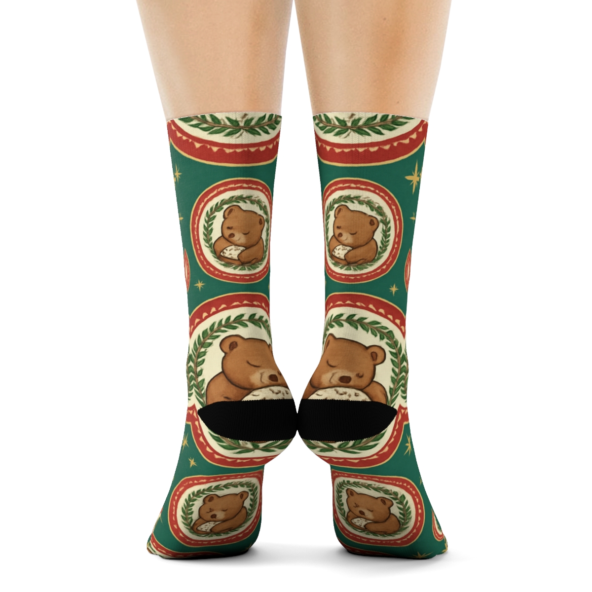 Stollen Bear Concentric Medallions On Teal unique graphic crew socks