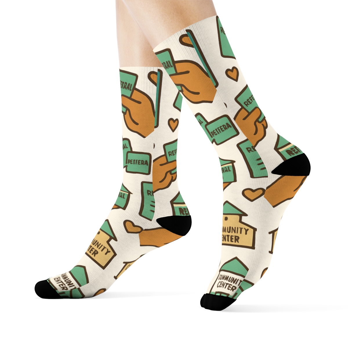 Helping Hands Grid With Social Worker Icons unique graphic crew socks