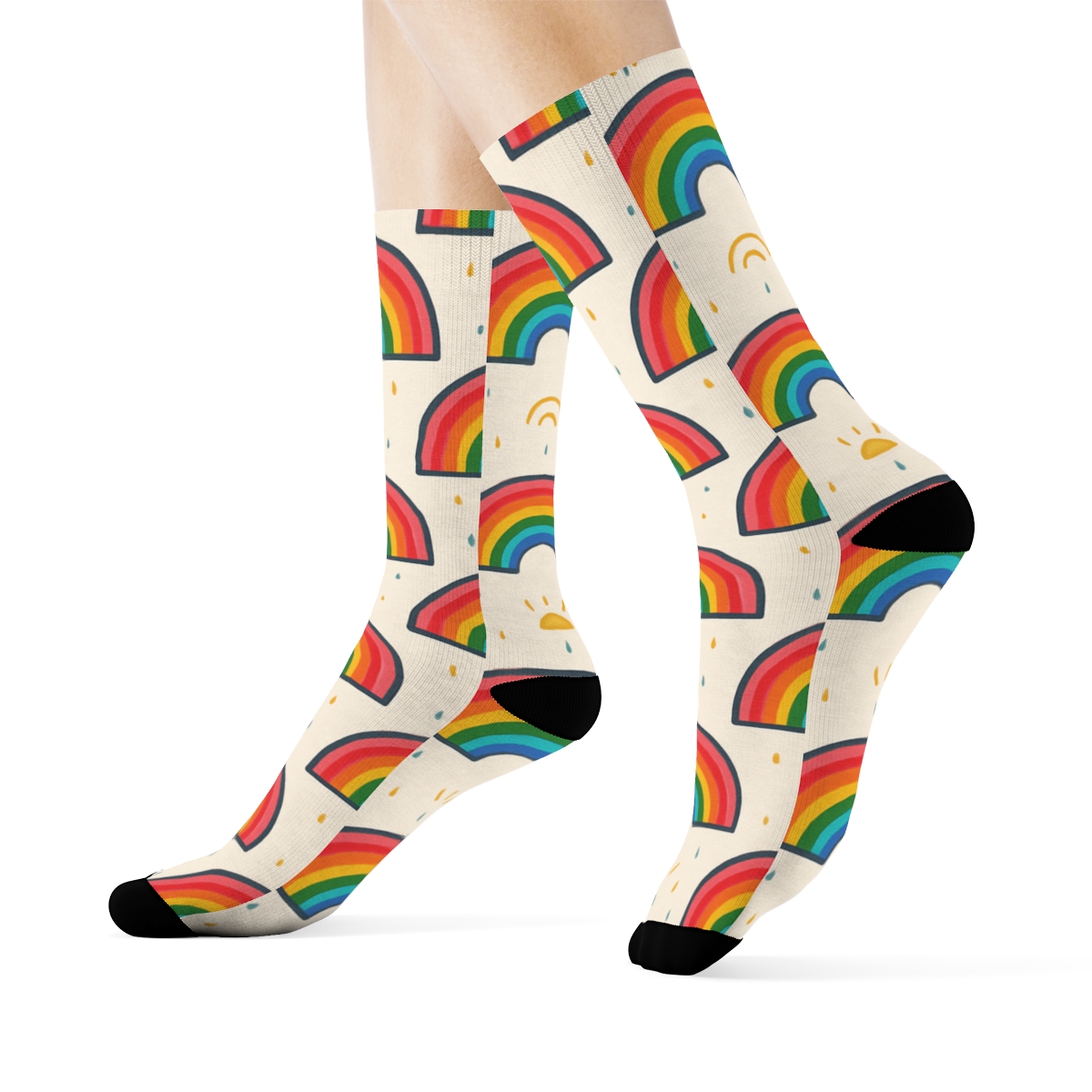 Minimal Rainbow Silhouette Grid With Sunbeam Tick Marks On Soft Ivory designer printed crew socks