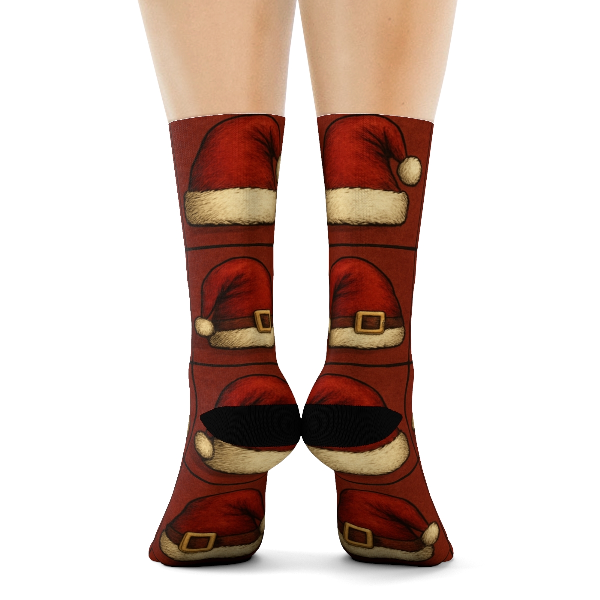 Santa Hat Grid Classic unique graphic crew socks