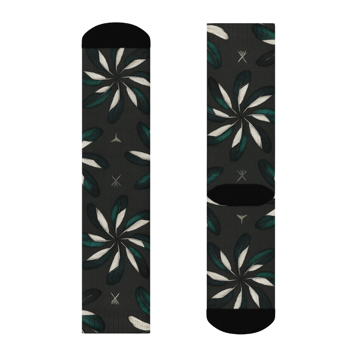 Magpie Tail Feather Radial Bursts On Charcoal stylish athletic crew socks