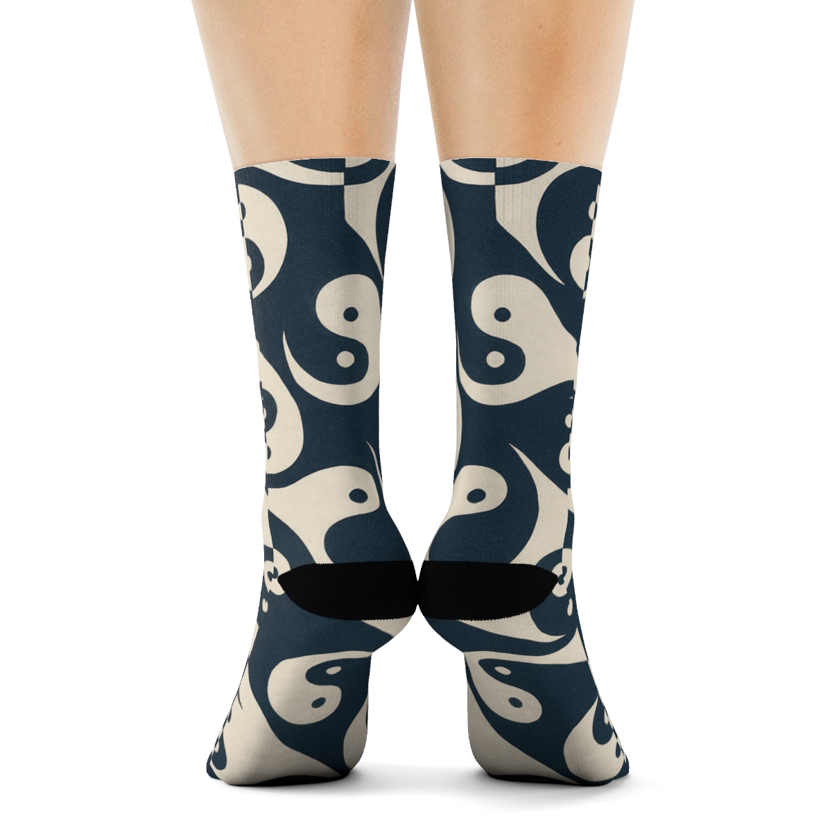Indigo Cream Wave Tile Taijitu Field stylish athletic crew socksIndigo Cream Wave Tile Taijitu Field Crew Socks - Image 4