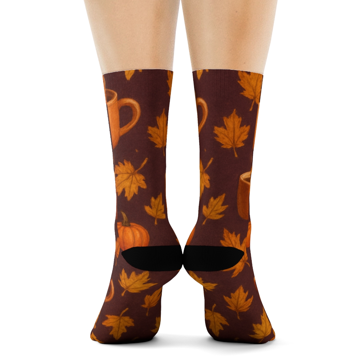 Golden Harvest Coffee Grid On Deep Plum Night unique graphic crew socks