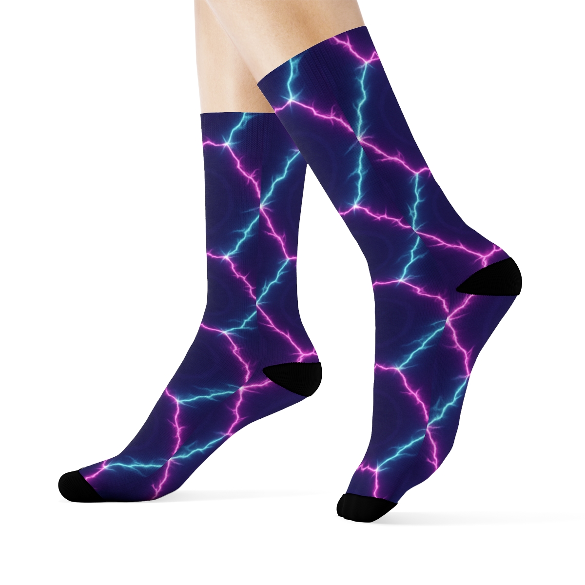 Neon Arc Tessellation On Deep Indigo unique graphic crew socks