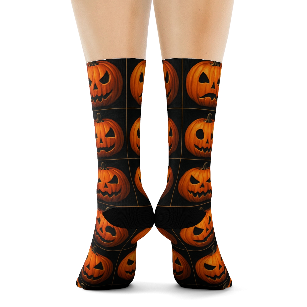 Pumpkin Mosaic Grid On Black Background unique graphic crew socks