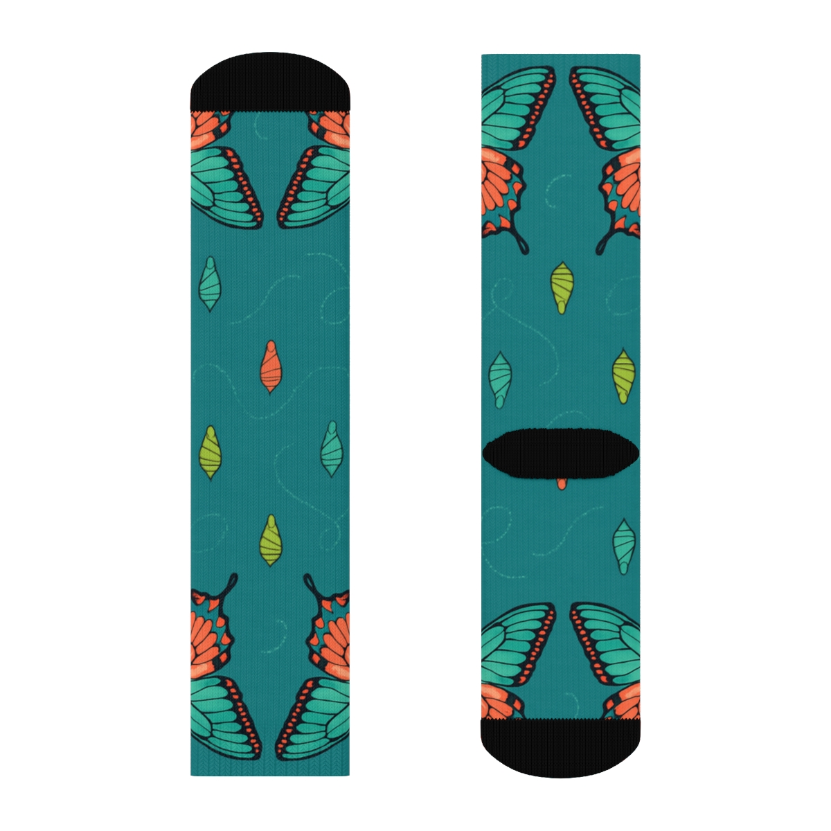 Swallowtail Mirrored Border On Teal comfortable cotton crew socks
