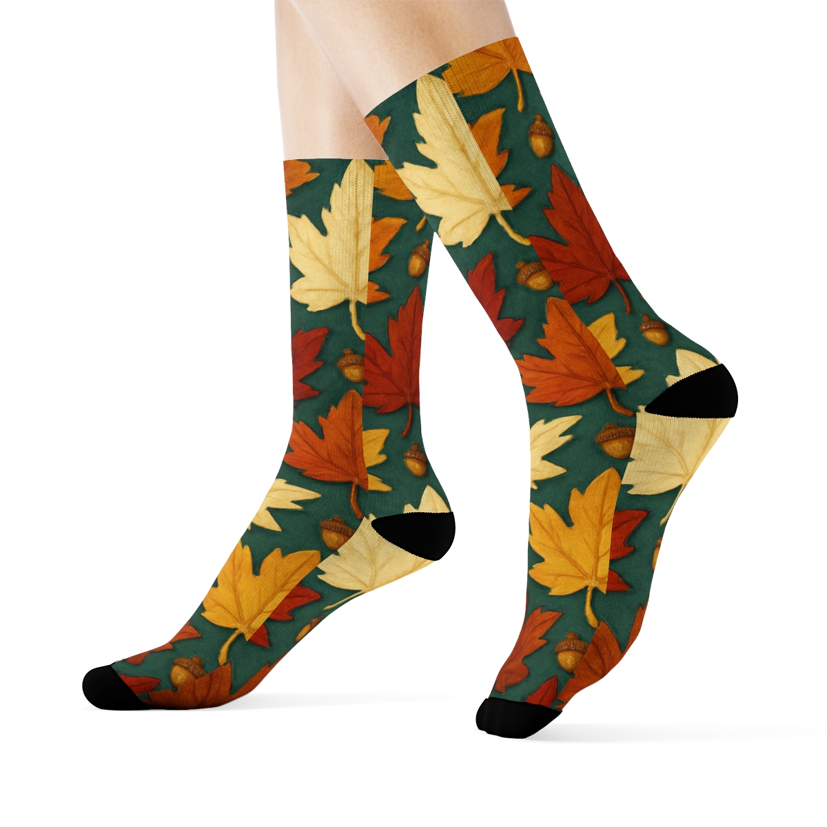 Golden Maple Tessellation On Deep Teal designer printed crew socks