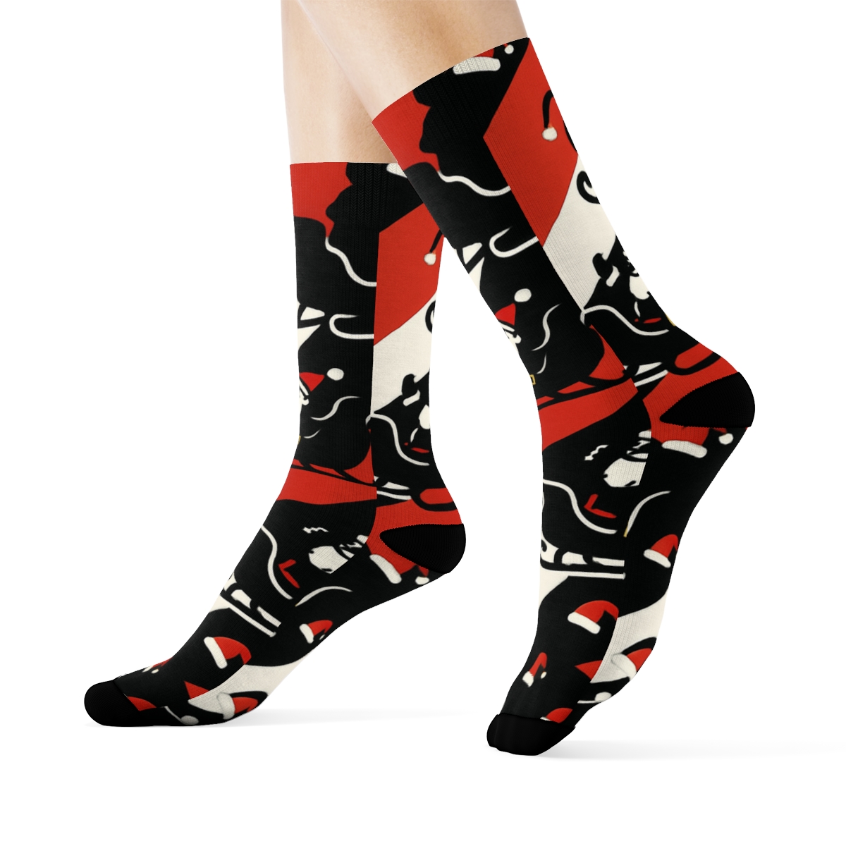 Sleigh Silhouette With Santa Motif stylish athletic crew socks