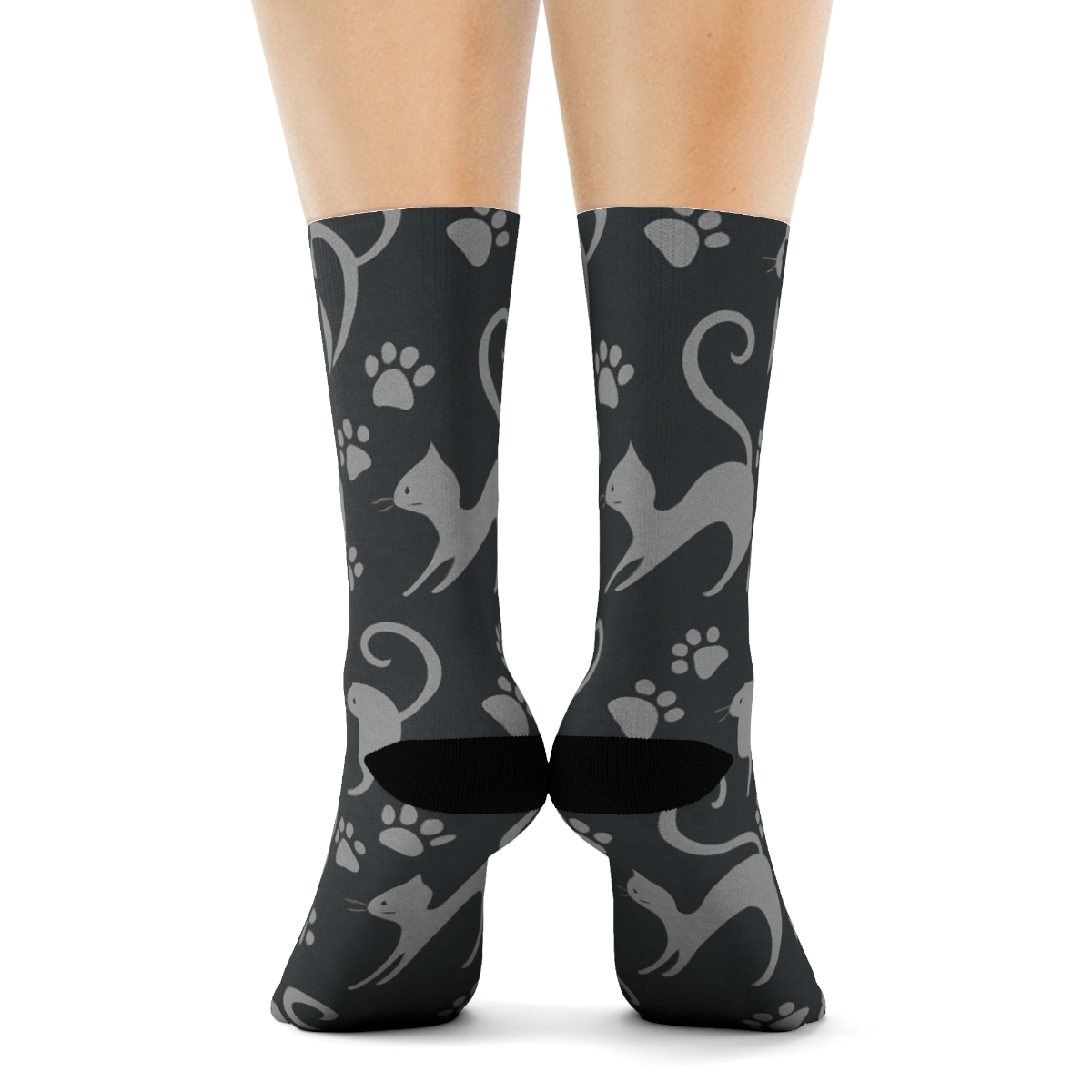 Cat Silhouette Chevron On Slate trendy patterned crew socks