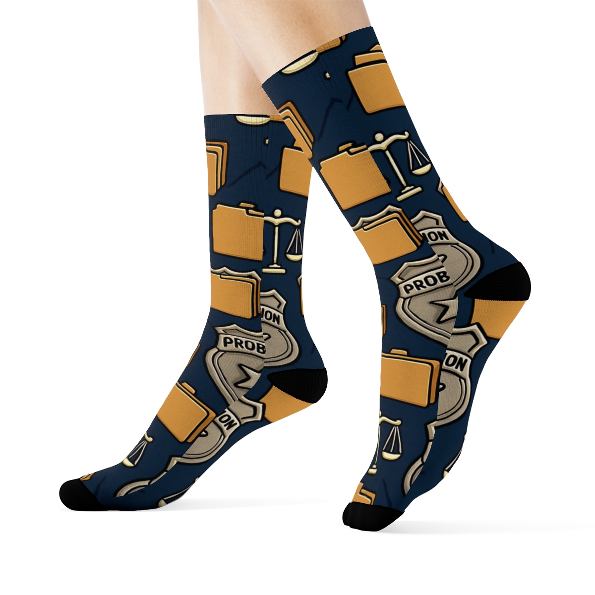 Probation Officer Badge Rhythm On Deep Blue comfortable cotton crew socks